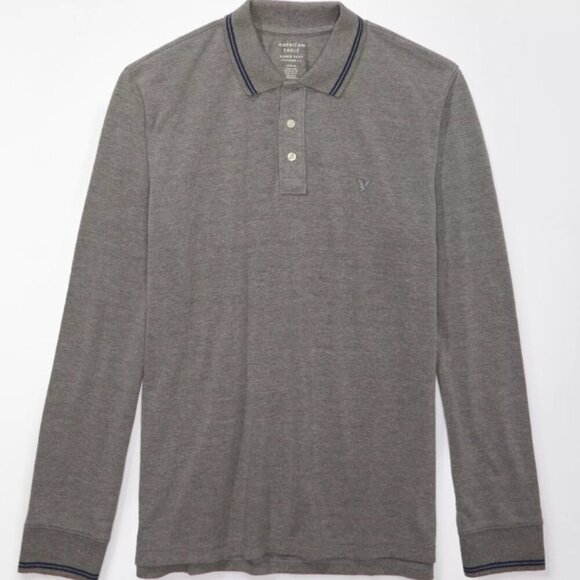 American Eagle Outfitters Other - NWT American Eagle Long-Sleeve Polo Shirt Super Soft Standard Fit Grey